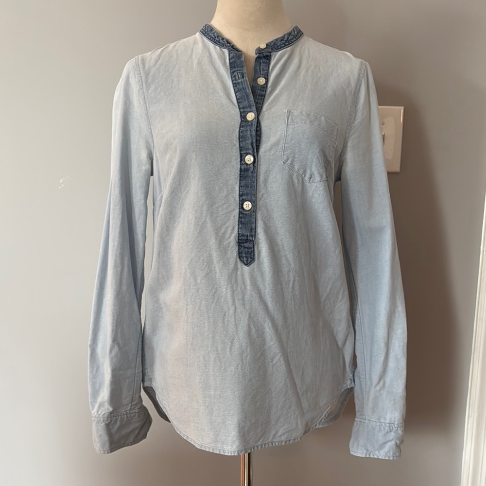 J. Crew Light Blue Button-Down Shirt with Dark Blue Trim